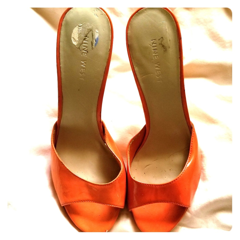 Nine West Orange Patent Sling Back Heels